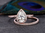 1.0 CT Pear Cut Halo Moissanite Wedding Bridal Ring Set Mapple Gems